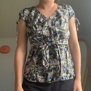 Express Silk Floral Tie Light Flowy Boho Patterned Blouse